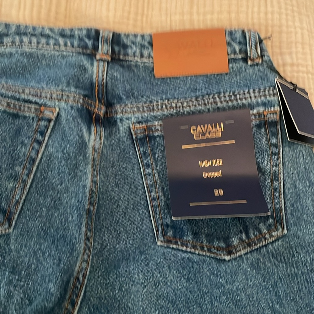 NWT ROBERTO CAVALLI High Rise Faded Cropped Jeans CLASSIC Blue. 100% cotton. 29 - Picture 10 of 11